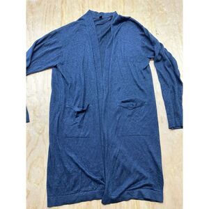 Uniqlo Duster Long Sweater L Blue Linen Rayon Lightweight